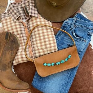 Custom Leather Bag with Turquoise Nugget Accents